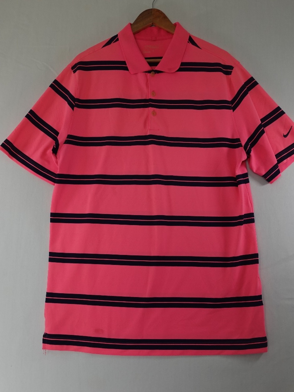 Nike Golf Dri-fit Hot Pink And Striped Collard Shirt Short Sleeve Size XL Mens